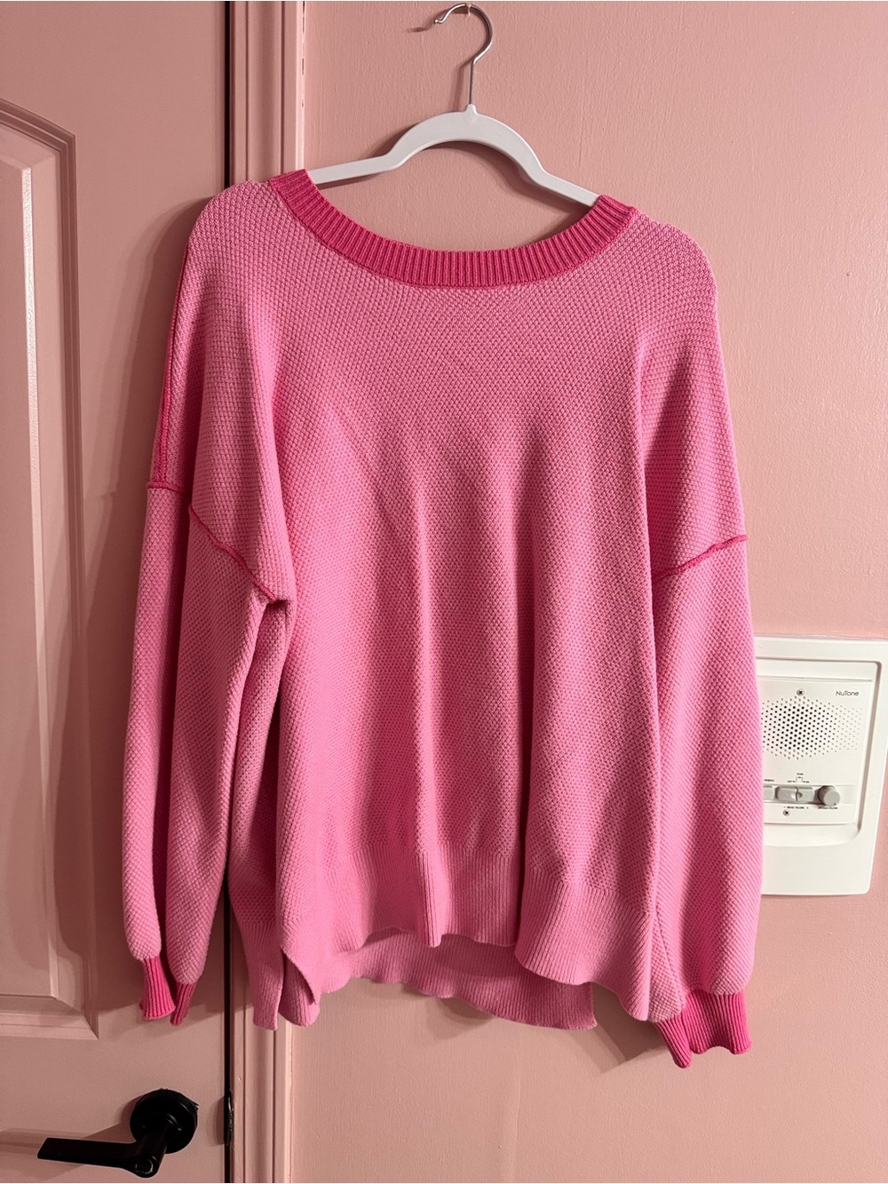 Women's Pink Knit Pullover Sweater - Casual Crewneck